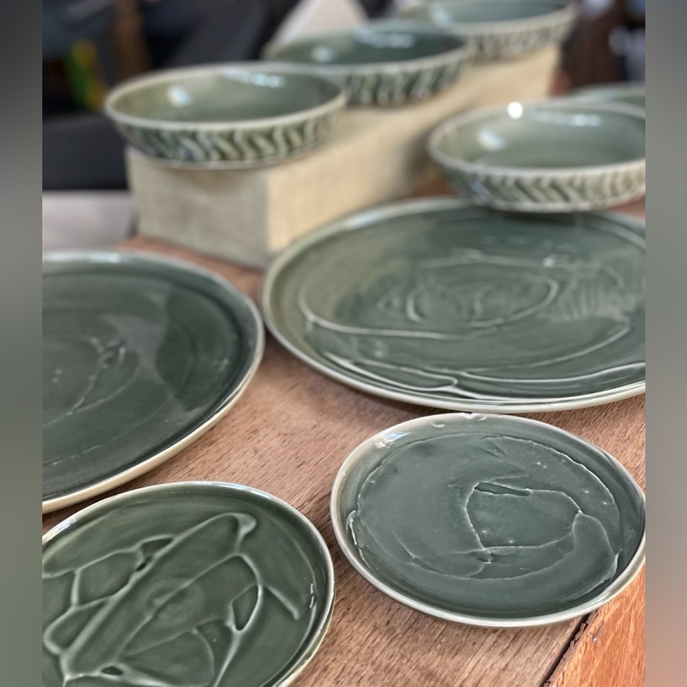 9 pcs Gaya Ceramic Bali RARE Dishes Platters Plates Bowls from Amangiri Resort
